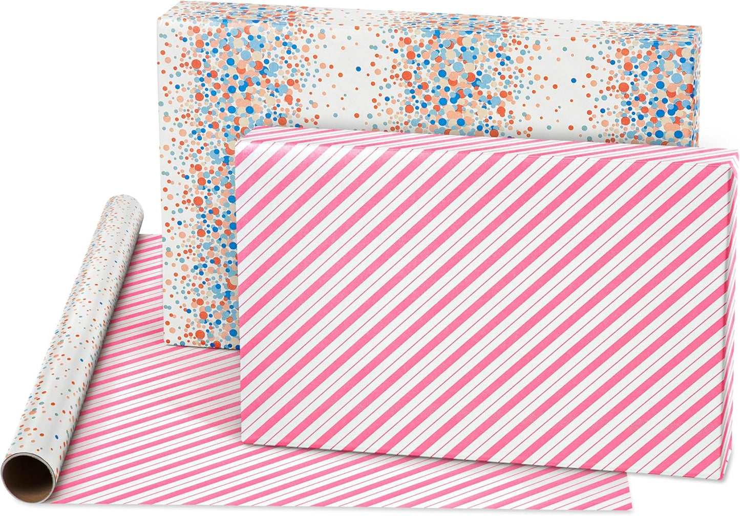 American Greetings 175 sq. ft. Reversible Wrapping Paper for Birthdays, Weddings, Bridal Showers, Baby Showers and All Occasions, Multicolored Polka Dots (1 Roll, 30 in x 70 ft.)