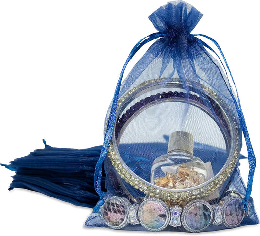 TheDisplayGuys 48-Pack 4x6 Navy Blue Sheer Organza Gift Bags with Drawstring, Jewelry Candy Treat Wedding Party Favors Mesh Pouch