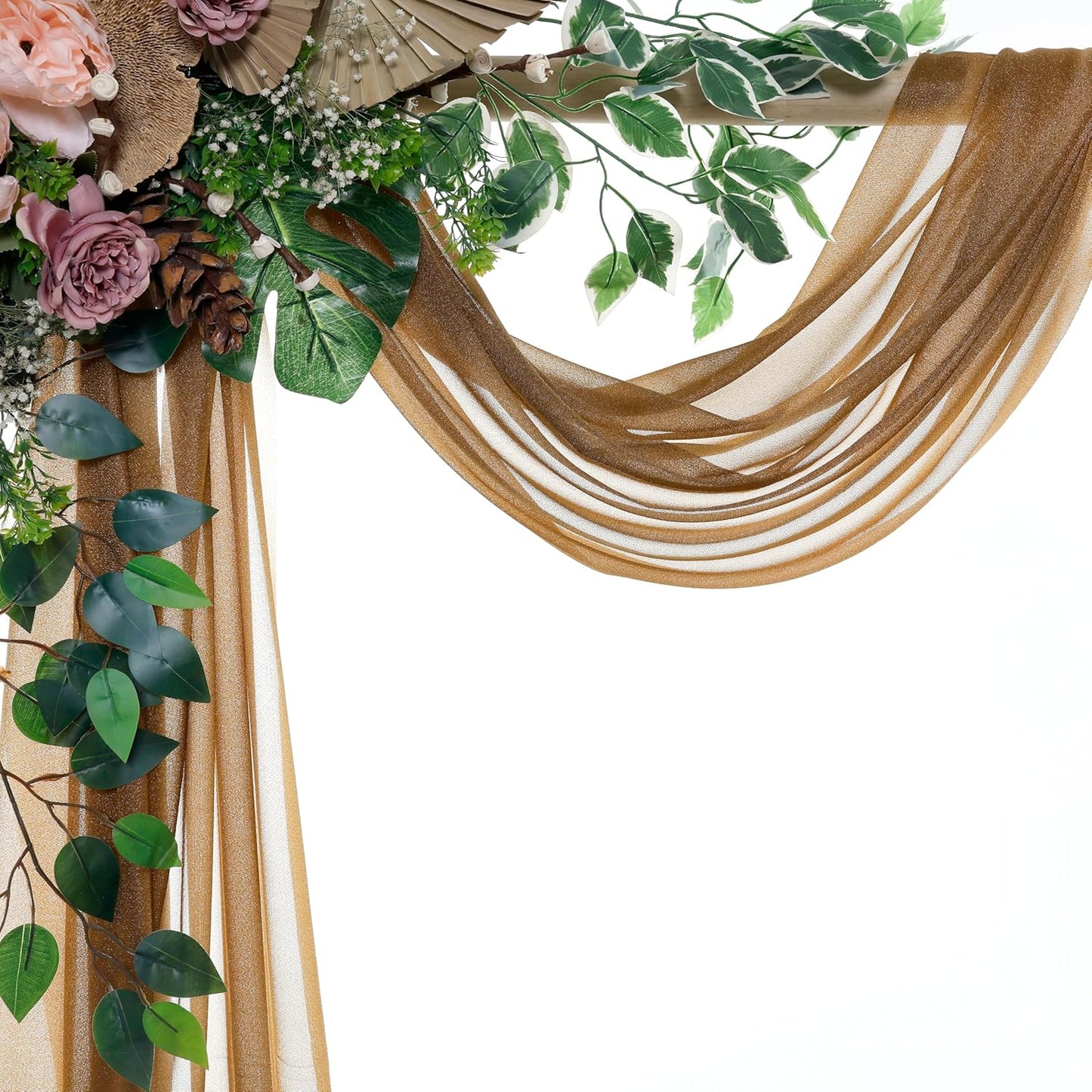 VDS Pack of 1 Panel (30 Inch X 50 Feet) Wedding Arch Draping Fabric Sheer Chiffon Fabric Drapery for Wedding Ceremony Reception Swag Backdrop Canopy Chuppah ARBO Altars Decoration (Mocha)