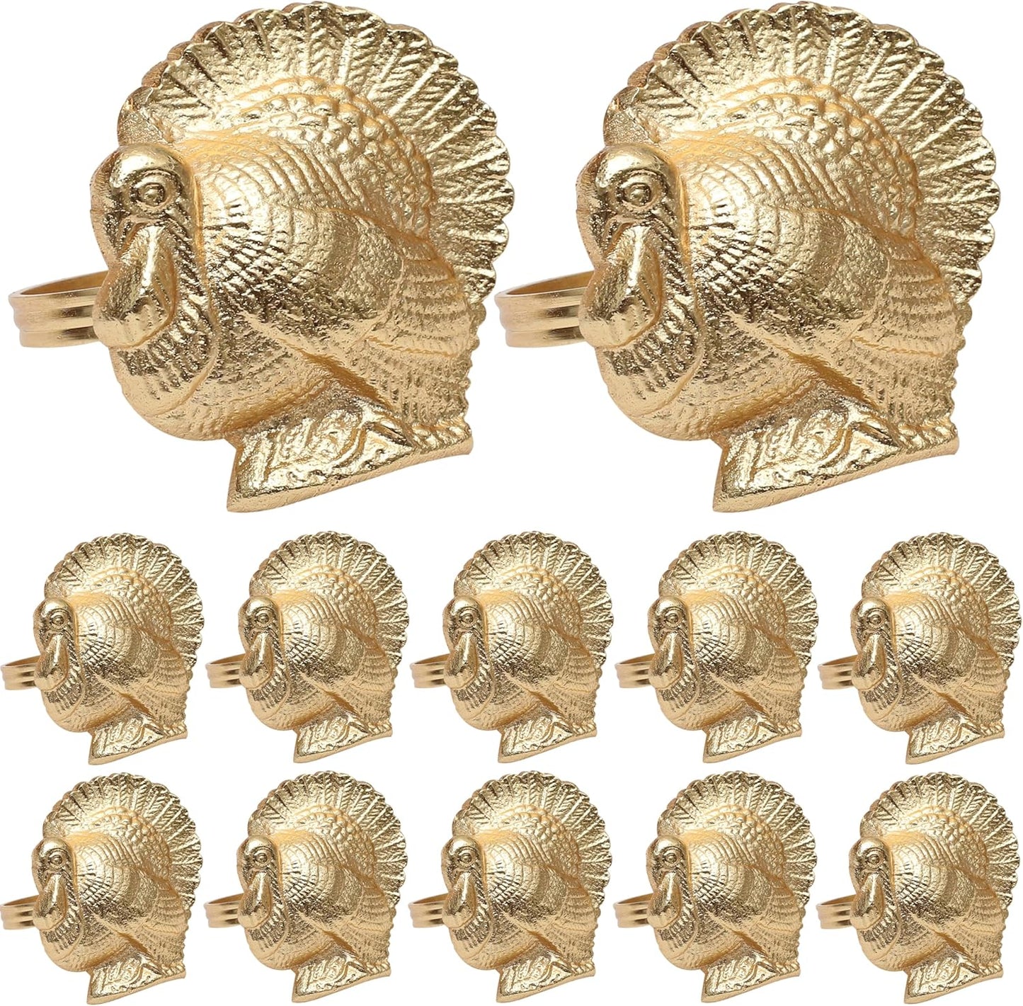 Turkey Bird Gold Napkin Rings Set of -12 for Dinner Parties, Weddings Receptions, Family Gatherings, or Everyday Use - Set Your Style with Daily Use Table Décor Accessories - ALPHA Living HOME