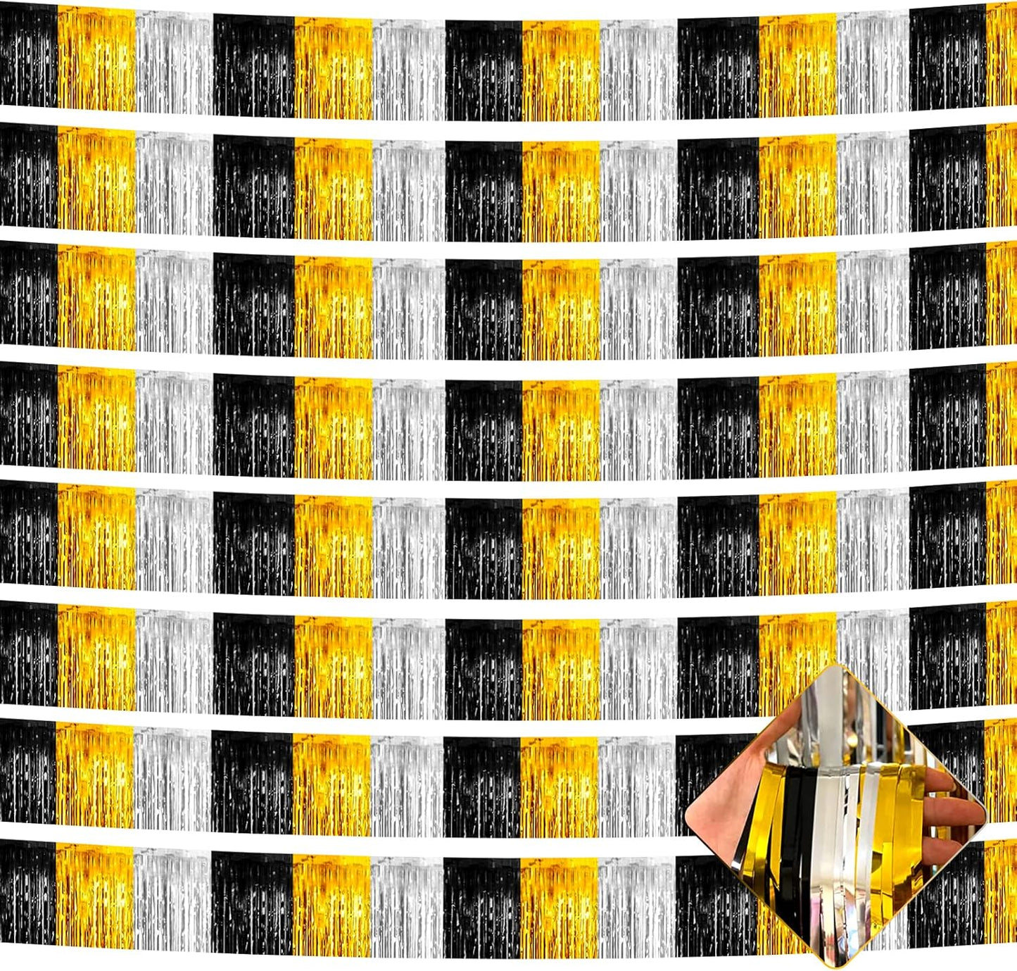 10 Pack 10 Feet Foil Fringe Garland Metallic Tinsel Streamers Banner Wall Hanging Backdrop for Parade Floats, Notorious One Birthday Roaring 20s Graduation Party Decorations(Black Gold Silver)