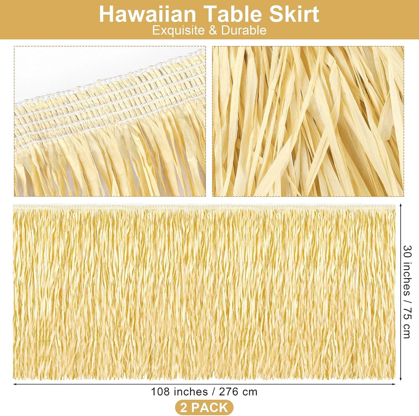 Fovths 4 Packs Luau Grass Table Skirt Fringe Straw Green Grass Skirt 108 x 30 Inch Hibiscus Hawaiian Table Skirts Rectangle Tropical Luau Party Decorations for Hawaiian Decorations