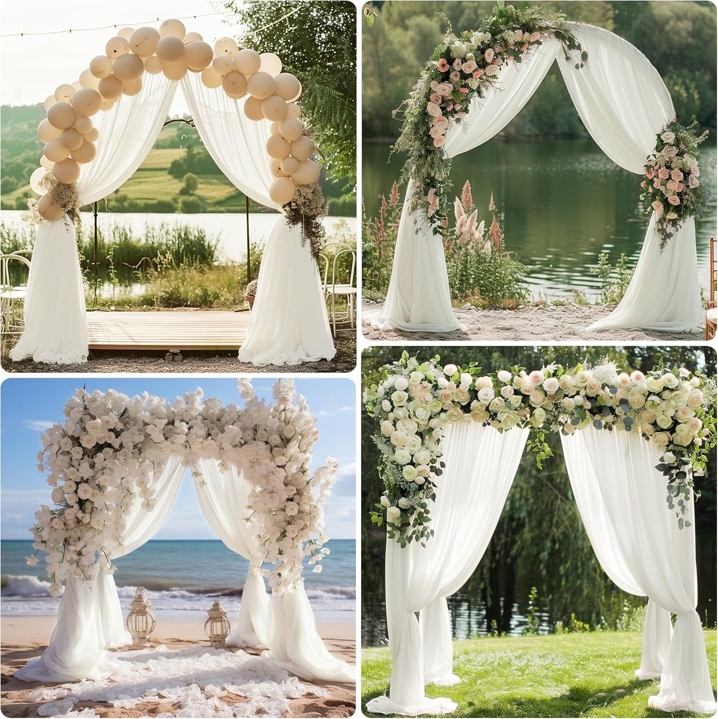 Wedding Arch Draping Fabric 1 Panel 28.7" x 20FT Ivory Sheer Chiffon Backdrop Drapes for Wedding Ceremony Birthday Party Bridal Shower Outdoor Decoration