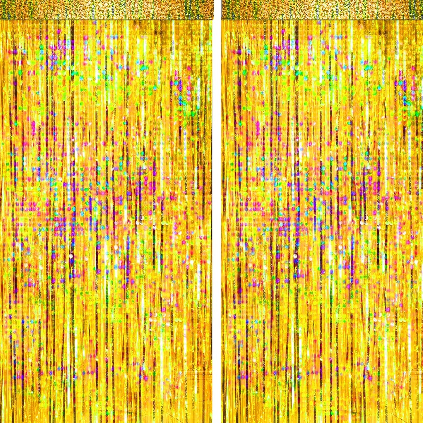 4 Packs Gold Foil Fringe Curtain, Gold Glitter Metallic Tinsel Backdrop for Birthday, Wedding, Baby Shower, Bachelorette, Graduation, Christmas, New Years Eve Party Decorations Supplies