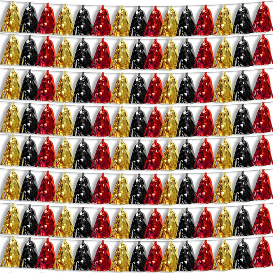 8P Black-Red Gold Foil Fringe Metallic Tassel Garland, Tassels Banner Streamers for Parade Floats, Bachelorette, Wedding, Birthday, Halloween, Christmas, Bridal/Baby Shower Party Decorations