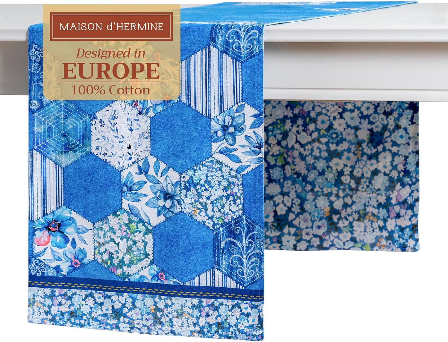 Maison d' Hermine Table Runner 100% Cotton Double Layer Table Runners 72 inches Long Decorative for Home Kitchen Dining Party Wedding Bridal Shower Spring Summer (Summer Blues, 14.50" x 72")