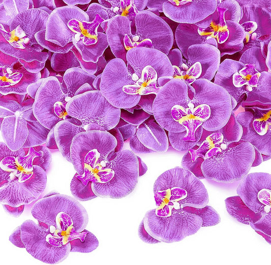 40 Pieces Orchid Petals Artificial Decorations Wedding Party Orchids Heads Flowers Faux Silk Phalaenopsis Butterfly Flower Heads for DIY Craft Home (Light Purple)