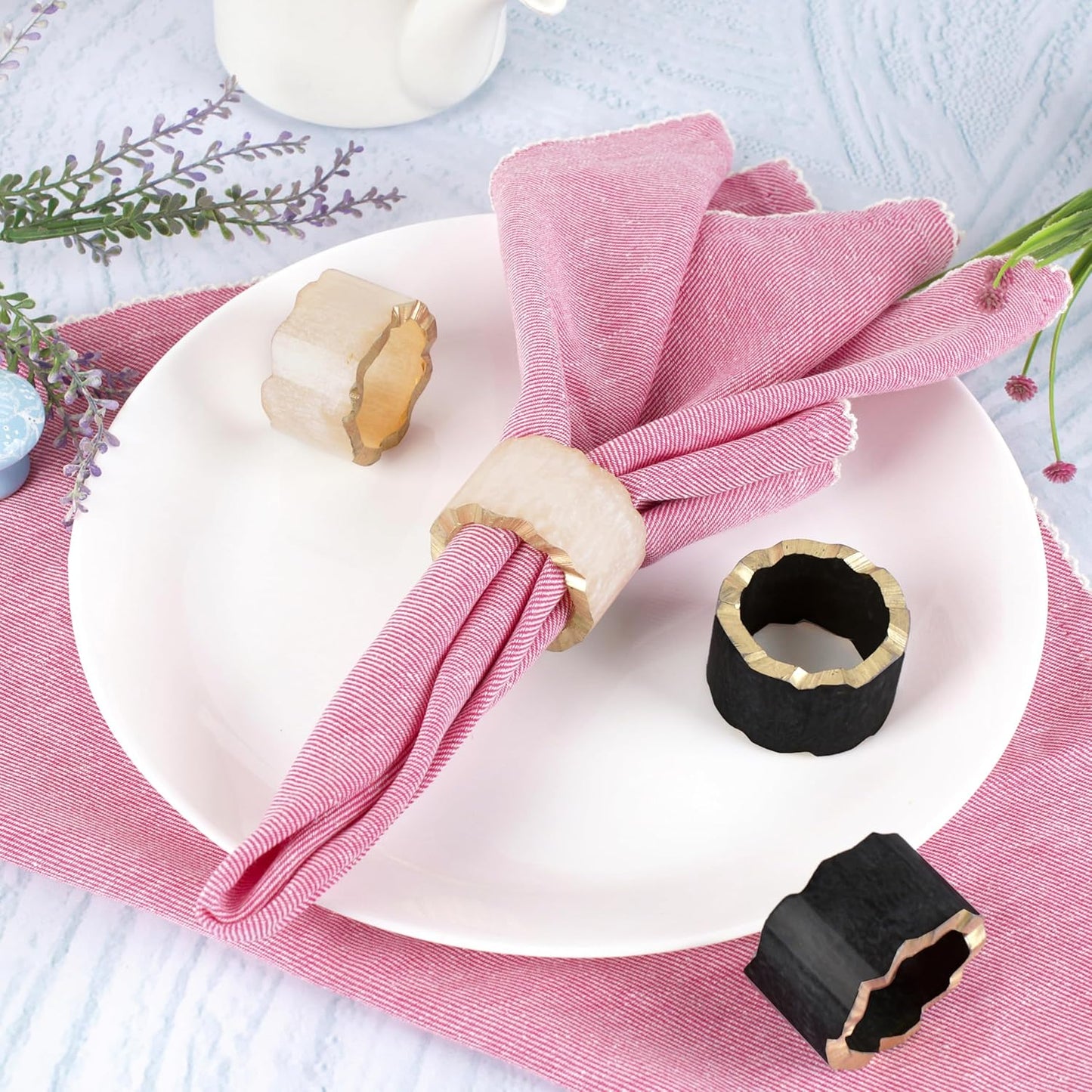 12 Pcs Rustic Epoxy Resin Napkin Rings - Napkin Holders for Parties, Dining, Family Gatherings, Weddings, Holidays, Décor, Gifting - Durable Tabletop Decor (Ivory Black) - CLEENTABLE