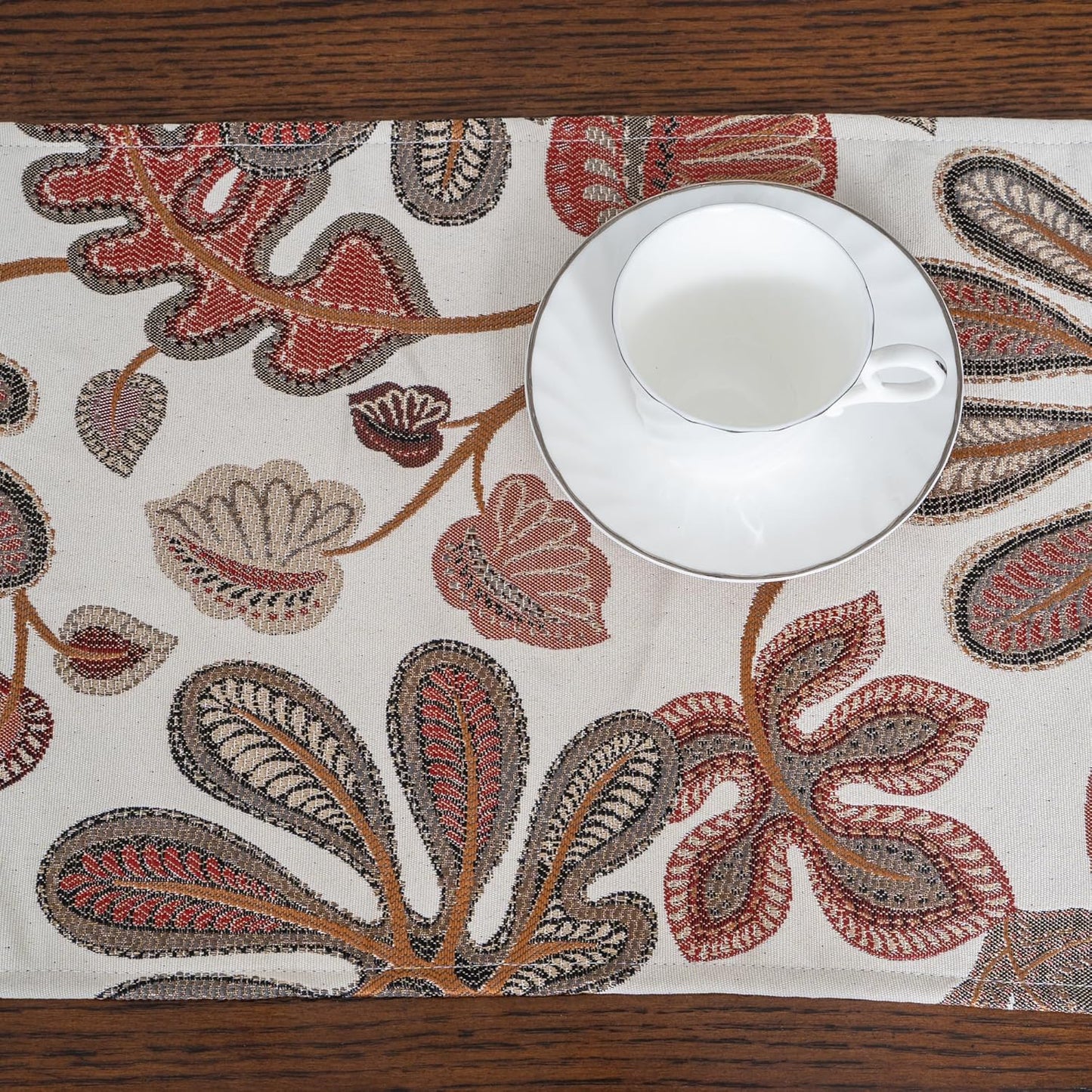 Mika Home Tropical Leaf Table Runner for Home Decor 13X90 Inches Coral Brown Seasonal Dining Table Decoration for Home