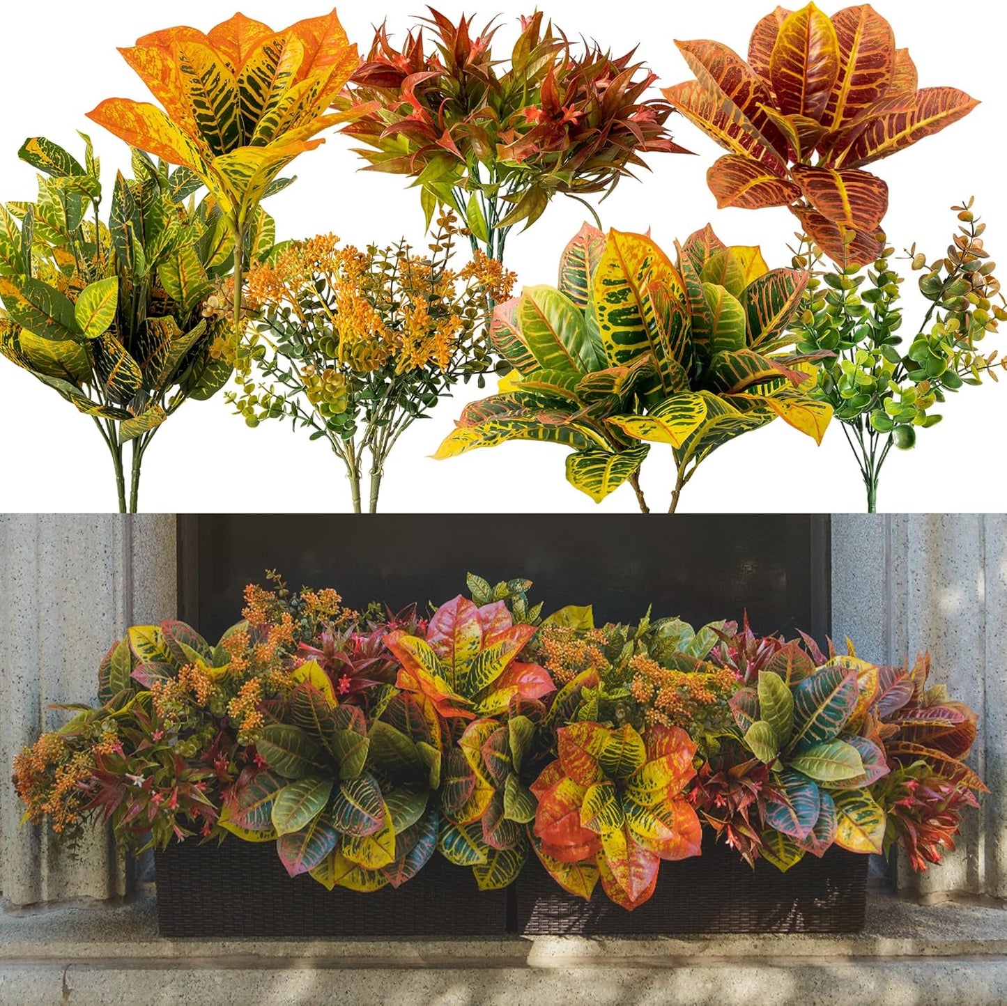 PARTY JOY 12 Bunches Artificial Fall Flowers, Fake Plants Outdoor, Fake Bushes UV Resistant Artificial Flowers Greenery Shrubs Faux Greenery for Outdoor Garden Patio Front Porch Yard Decor