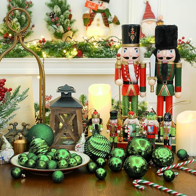 XmasExp 24ct Mini Christmas Ball Ornaments Shatterproof Christmas Ornaments Set Decorations for Xmas Tree Balls 30mm/1.18" (Dark Green)