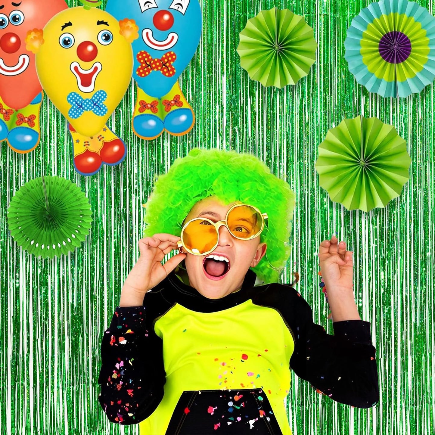 Green Tinsel Curtain Party Backdrop - GREATRIL Foil Fringe Streamers for St Patrick’s Day/Luau/Turtle/Hawaiian/Dinosaur/Ghost/Football/Christmas Decorations 2 Packs