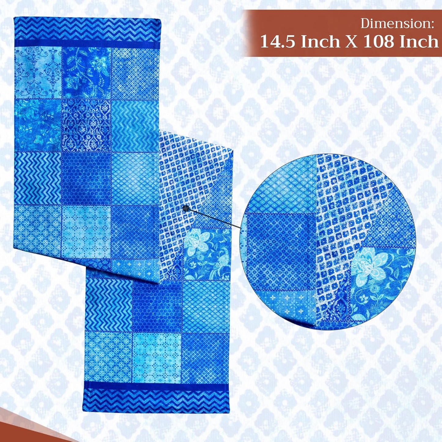 Maison d' Hermine Table Runner 100% Cotton Double Layer Table Runners 108 inches Long Decorative for Home Kitchen Dining Party Wedding Bridal Shower Spring Summer (Indigo Love, 14.50" x 108")