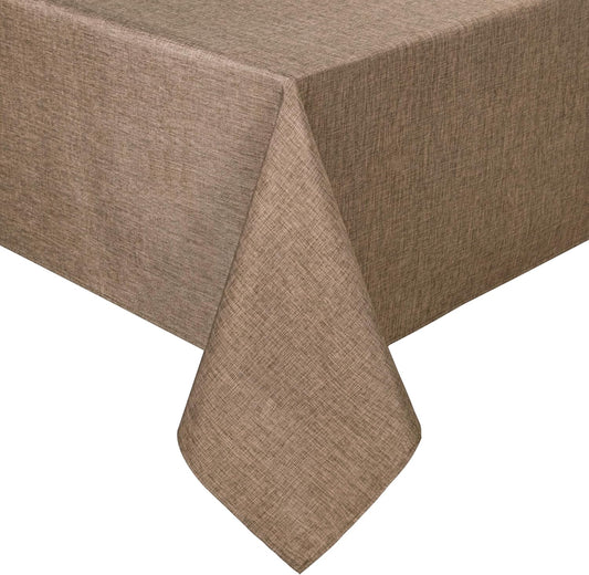 Hiasan Faux Linen Rectangle Tablecloth - Wrinkle and Stain Resistant Washable Table Cloth for Kitchen Dining Room Holiday Table Cover for Party Dinner, Khaki, 52 x 70 Inch
