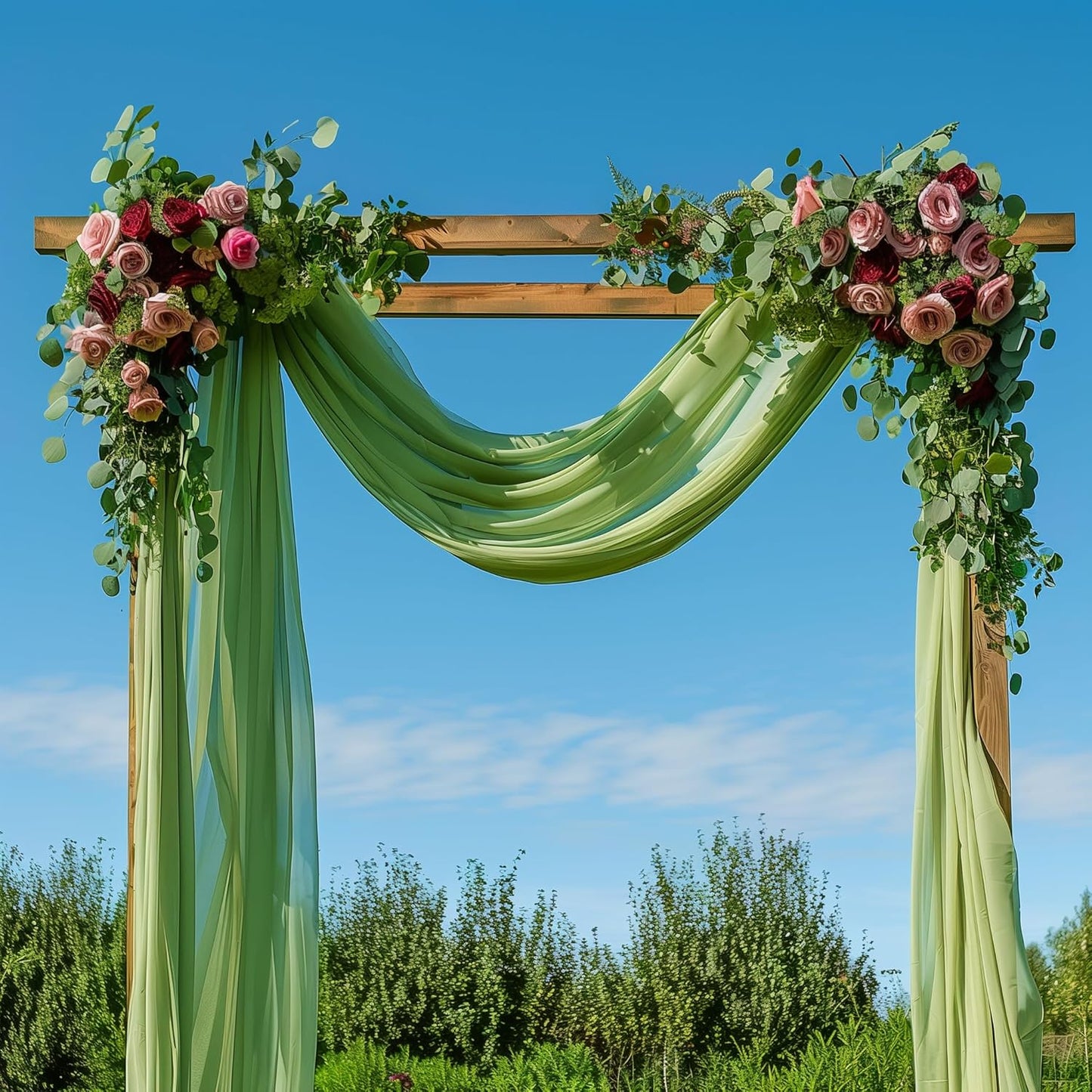 Wedding Arch Draping Fabric 6 Panels 28.7" x 20FT Sage Green Sheer Chiffon Backdrop Drapes for Wedding Ceremony Birthday Party Bridal Shower Outdoor Decoration