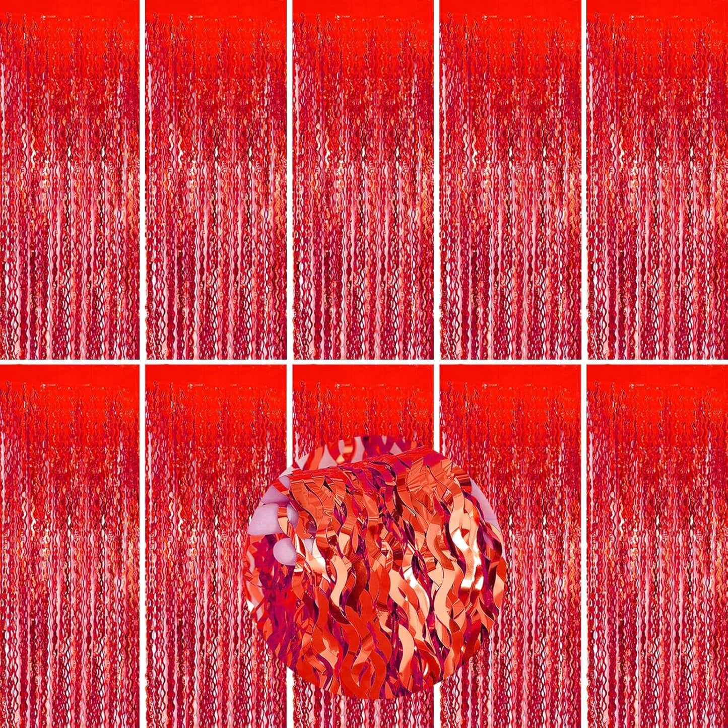 Red Curtains Tinsel Backdrop Foil Fringe Sonic Backdrop,10pcs Wave Red Doorway Streamers Party Decorations for Birthday Cherry Decor Wedding Anniversary Valentines Day Carnival Casino Theme Party