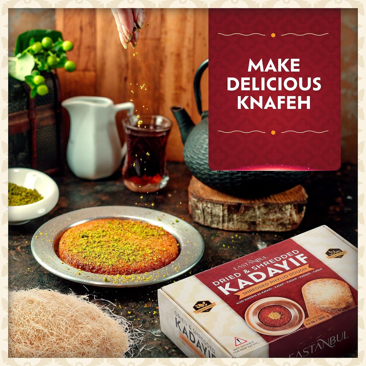 Eastanbul Dried & Chopped Kataifi Shredded Fillo Dough, Kurutulmus Kadayif Pastry Dough, Ingredient for The Viral Dubai Pistachio Chocolate Bar, Shredded Phyllo, Kunafa, Knafeh, Katifi, 500g (1.1lb)