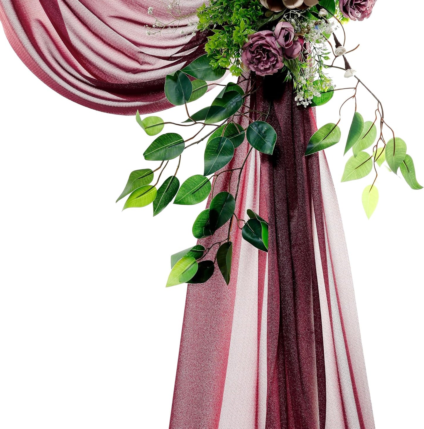 VDS Pack of 2 Panel (30 Inch X 100 Feet) Wedding Arch Draping Fabric Sheer Chiffon Fabric Drapery for Wedding Ceremony Reception Swag Backdrop Canopy Chuppah ARBO Altars Decoration (Burgundy)