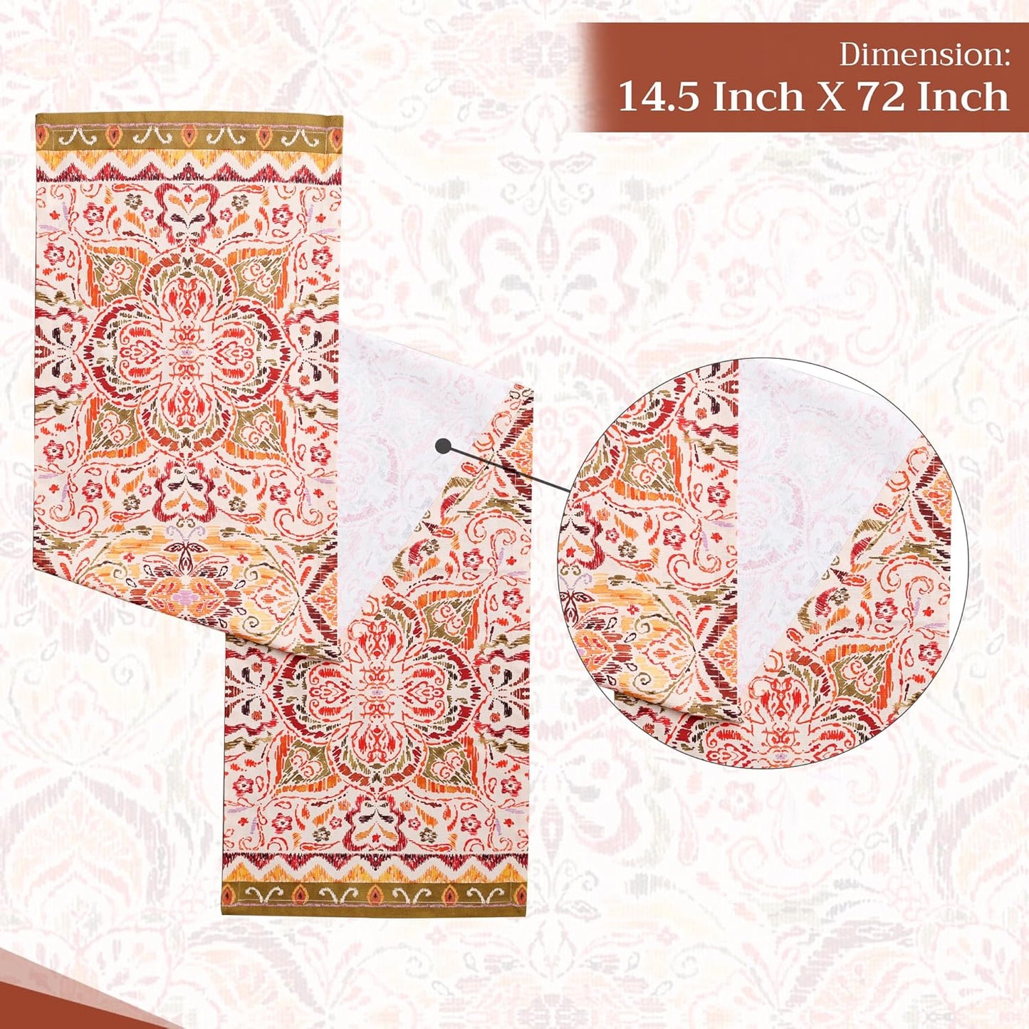 Maison d' Hermine Table Runner 100% Cotton Single Layer Table Runners 72 inches Long for Thanksgiving Christmas Decorations Home Kitchen Dining Party Wedding (Damask, 14.5" x 72")