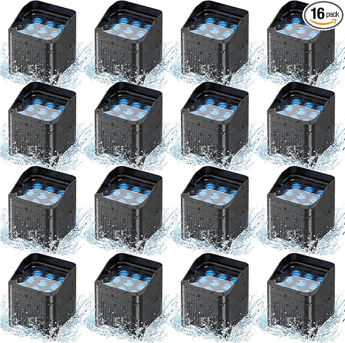 Battery Powered Stage Par Lights, 9X18W 6in1 RGBWA+UV, DMX Remote Control, for Church, DJ, Wedding (16 Packs)