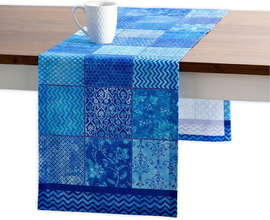 Maison d' Hermine Table Runner 100% Cotton Single Layer Table Runners 108 inches Long Decorative for Home Kitchen Dining Party Wedding Bridal Shower Spring Summer (Indigo Love, 14.50" x 108")