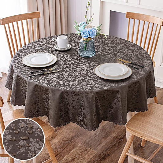 Smiry Round Table Cloth, Waterproof Heavy Duty Vinyl Tablecloths, Wipeable Washable Table Cover for Kitchen and Dining Room (Coffee, 60" Round)