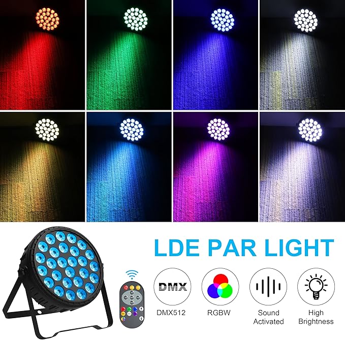LED Par Light RGBW 4in1 160W 27Leds Stage Lights Remote & DMX Controlled Sound Activated Auto Play 8/4 Channel Uplights for Events Wedding Halloween Birthday Party Dance Stage Lighting (4 Packs)