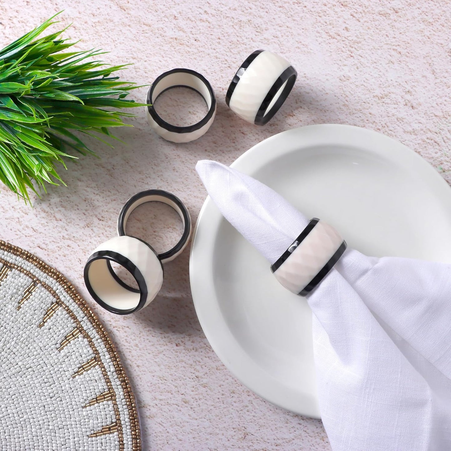 Epoxy Resin Napkin Rings Set of 12 - Elegant for Dinner Parties, Large Gatherings, Special Events & Dining Table Décor| Durable Napkin Rings, Easy to Clean (Black White) - CLEENTABLE