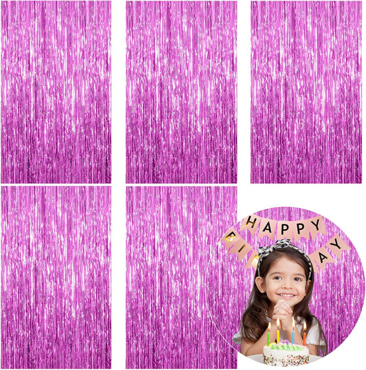 5 Pack Foil Curtain Backdrop Metallic Tinsel Foil Fringe Curtains Photo Booth Props for Birthday Wedding Engagement Baby Shower Bachelorette Christmas Holiday Celebration Party Decorations