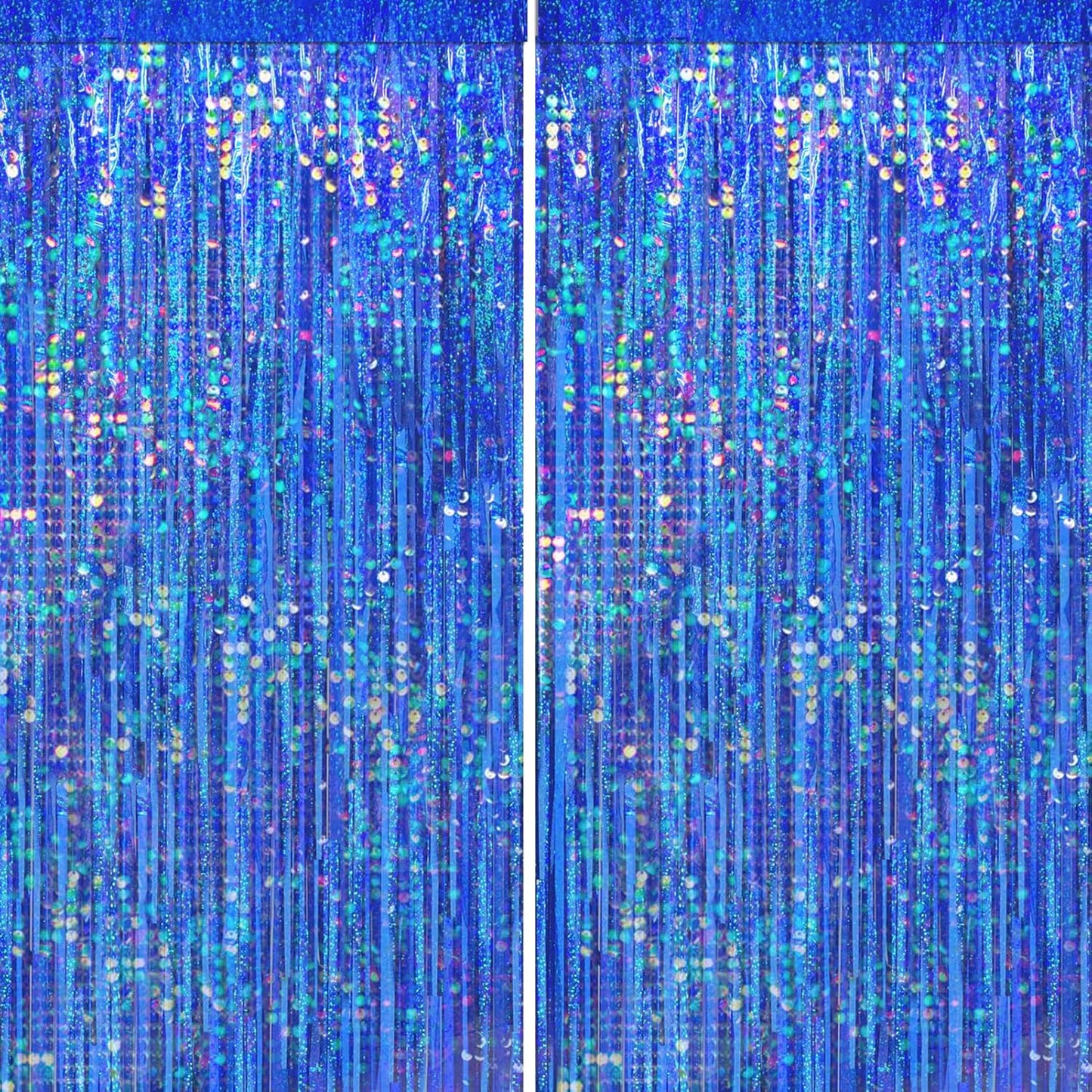 4 Packs Blue Foil Fringe Curtain, Navy Blue Metallic Tinsel Backdrop for Birthday, Wedding, Baby Shower, Bachelorette, Graduation, Galaxy Space Party Decorations Supplies