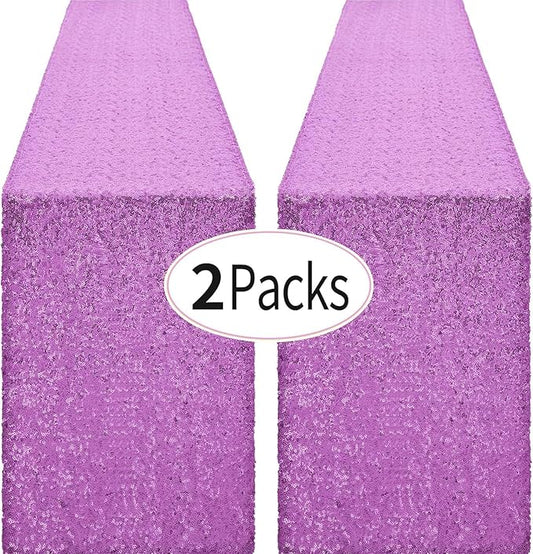 2 Packs 12 x 72 inches Light Purple Sequin Table Runner, Glitter Lavender Runner for Birthday Party Supplies Decorations Wedding Bachelorette Holiday Celebration Bridal Shower Baby Shower