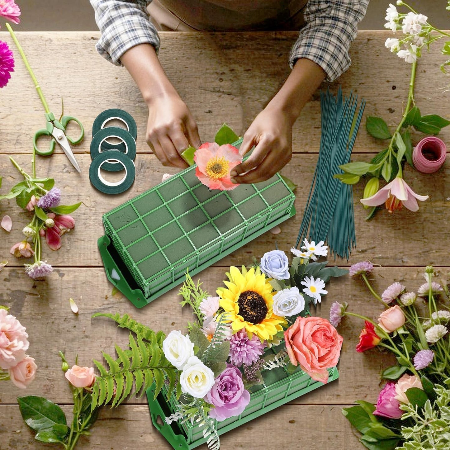 Aodaer 6 Pieces Floral Foam Cage with Floral Foam for Fresh and Artificial Flowers Rectangle Dry and Wet Flower Cage Bowl Holder for Wedding, Home and Garden Arrangement Decorations