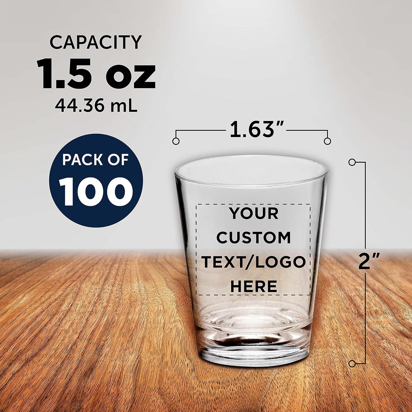 Custom Translucent Plastic Shot Glasses 1.5 oz. Set of 100, Personalized Bulk Pack - Acrylic, Great for Wedding, Party, Birthday, Gifts - Clear