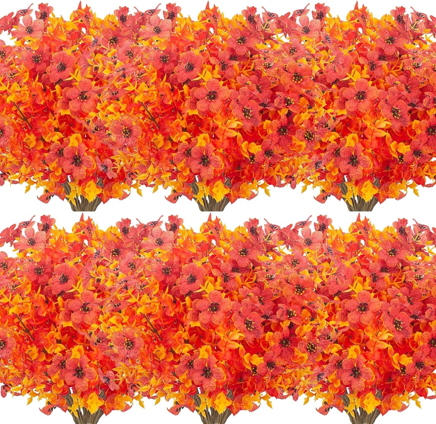 12 Bundles Artificial Fall Flowers Fake Plastic Plants Indoor Outside Hanging Planter No Fade Faux Autumn Plants Thanksgiving Christmas Wedding Party Home Garden Fireplace Décor (Gold Yellow)