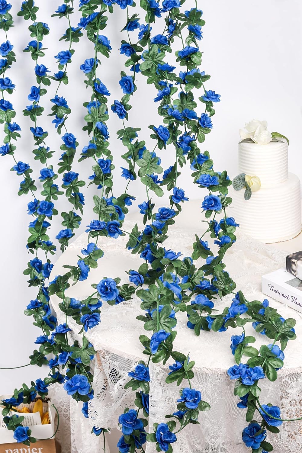 Miracliy 5Pcs 41FT Blue Flower Garland Artificial Rose Arch Vines Fake Spring Floral Garland for Flower Wall Backdrop Wedding Mothers Day Garden Tea Party Decoration