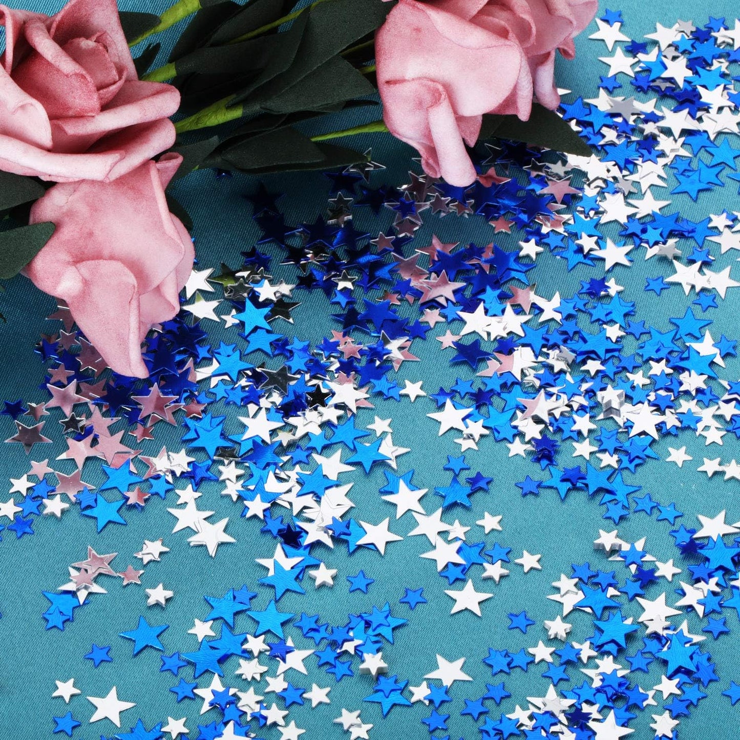 Hestya 60g Star Confetti Glitter Table Confetti Metallic Foil Stars for Party Wedding Festival Decorations(Blue Silver,10mm and 6mm)