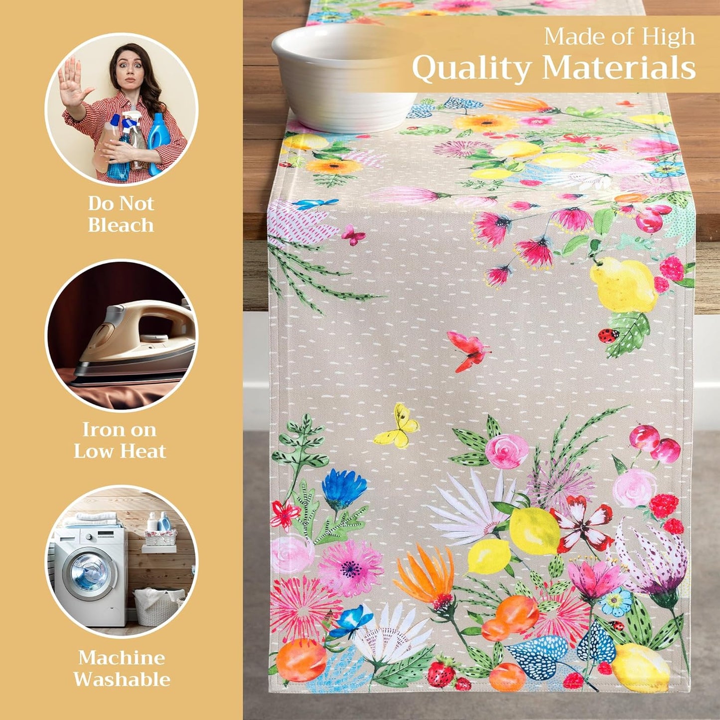 Maison d' Hermine Table Runner 100% Cotton Double Layer Table Runners 72 inches Long Decorative for Home Kitchen Dining Party Wedding Bridal Shower Spring Summer (Jardin D'Ete - Fog, 14.50" x 72")