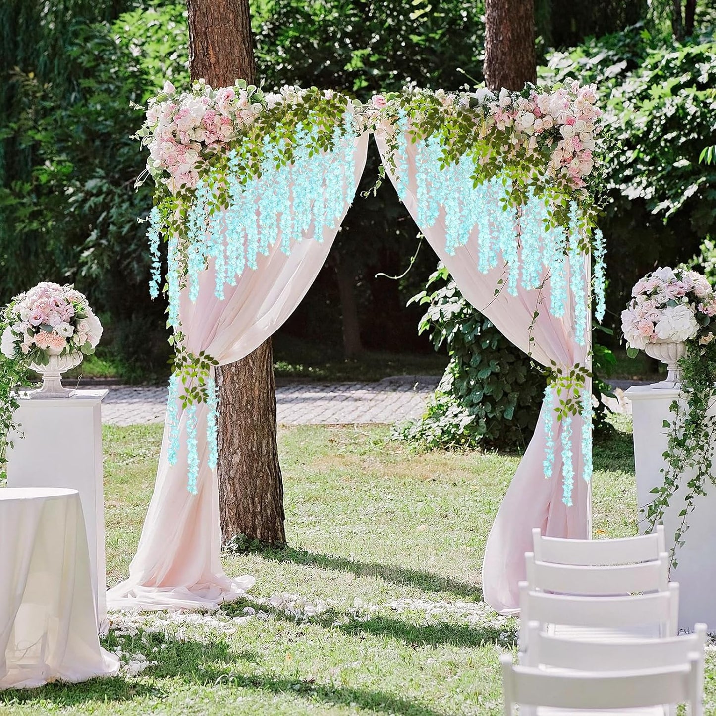 12 Pack Teal Wisteria Hanging Flowers Garland, 3.77 Feet Artificial Flower Vines, Fake Wisteria, Artificial Vines Hanging Garland for Backdrop Outdoor Yard Garden Decor