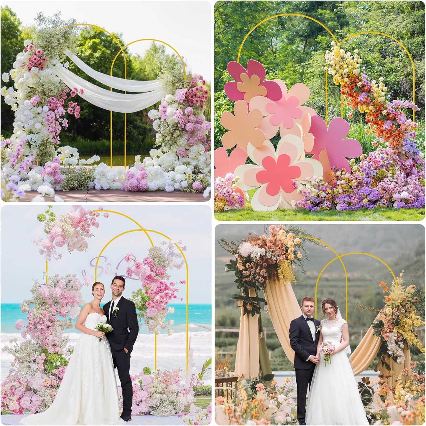 Putros Wedding Arch Stand Gold Metal Arch Stand Set of 2 (7.2FT/6.6FT) Chiara Arched Frame for Birthday Party Baby Shower Ceremony Decoration