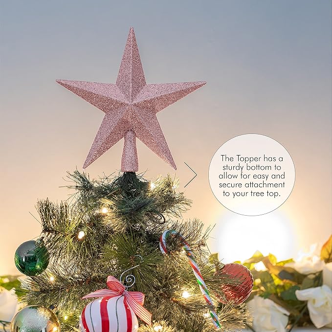 Ornativity Glitter Star Tree Topper - Christmas Decorative Xmas Holiday Bethlehem Star Trees Toppers Ornament Decor (Rose Gold) 8"