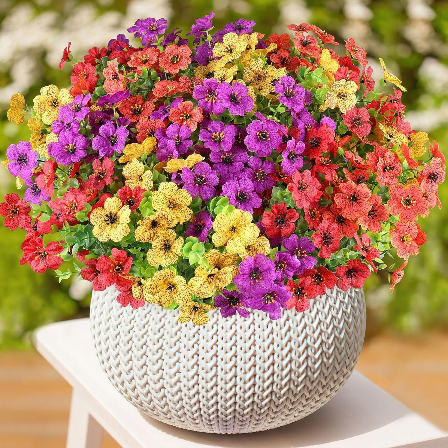 AmyHomie 16 Bundles Artificial Flowers for Outdoor Outside Spring Summer Decoration UV Resistant Faux Flowers No Fade Fake Plastic Plants Garden Porch Window Box Decorating