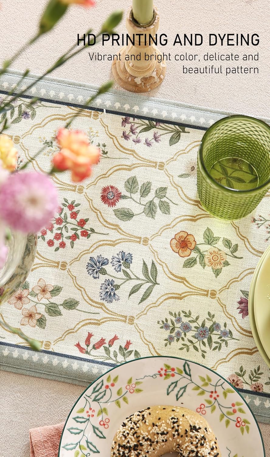 ISAENNE Designer Vintage Elegant Linen Table Runner 71 Inches Long,Colorful Wildflower Pattern Runner,Decor Table Runners for Dining Tables,Thanksgiving,Christmas,Banquet,12"*71"-Serenity B