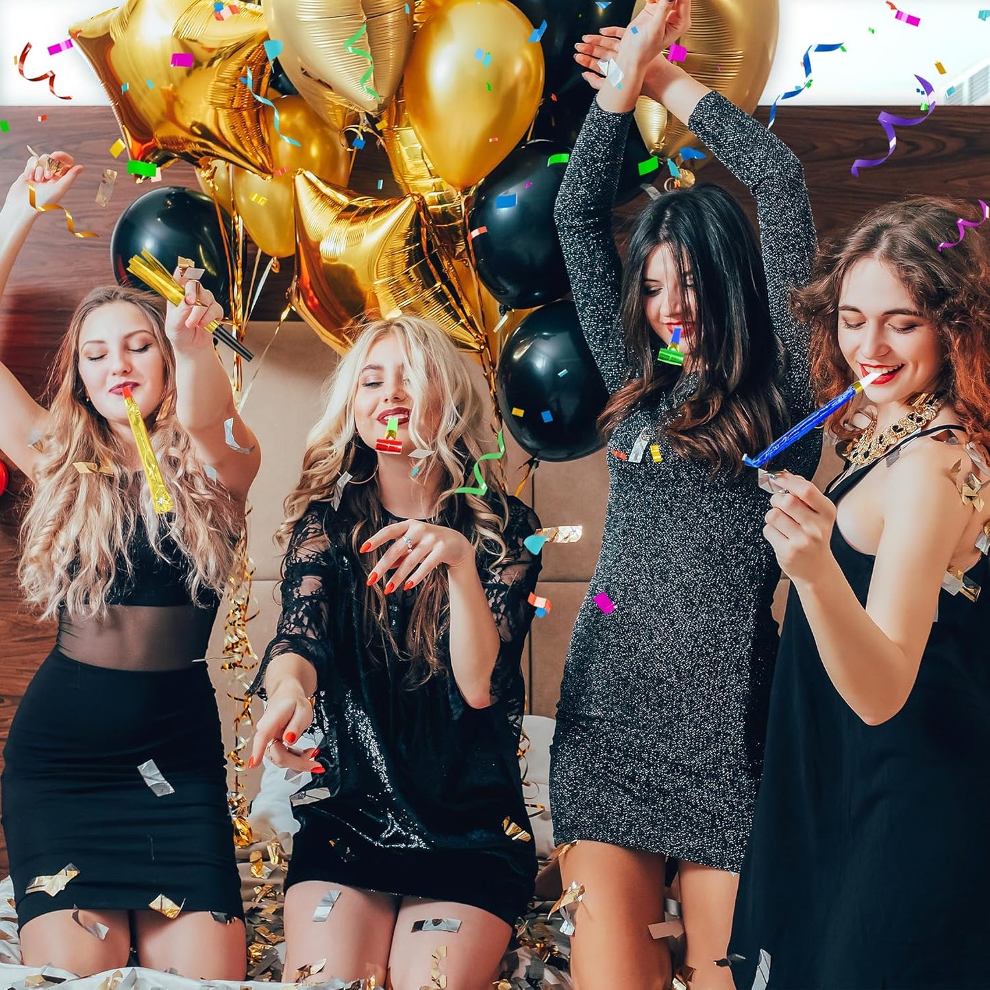 24 Pcs Party Blower Colorful Blowouts Noisemakers Birthday Blowouts Whistles for Party Favors(Colorful Metallic Roll)