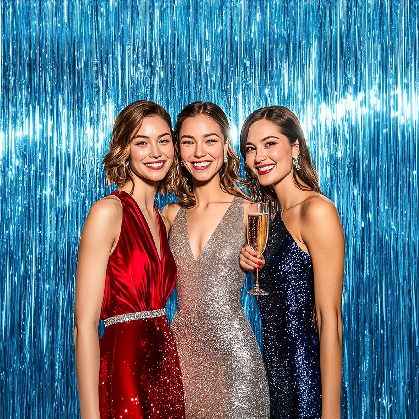 BTSD-home 10 Pack Aquamarine Foil Fringe Curtain Metallic Streamer Party Decorations Photo Booth Backdrop Door Curtains for Wedding Birthday Baby Shower Bachelorette Halloween