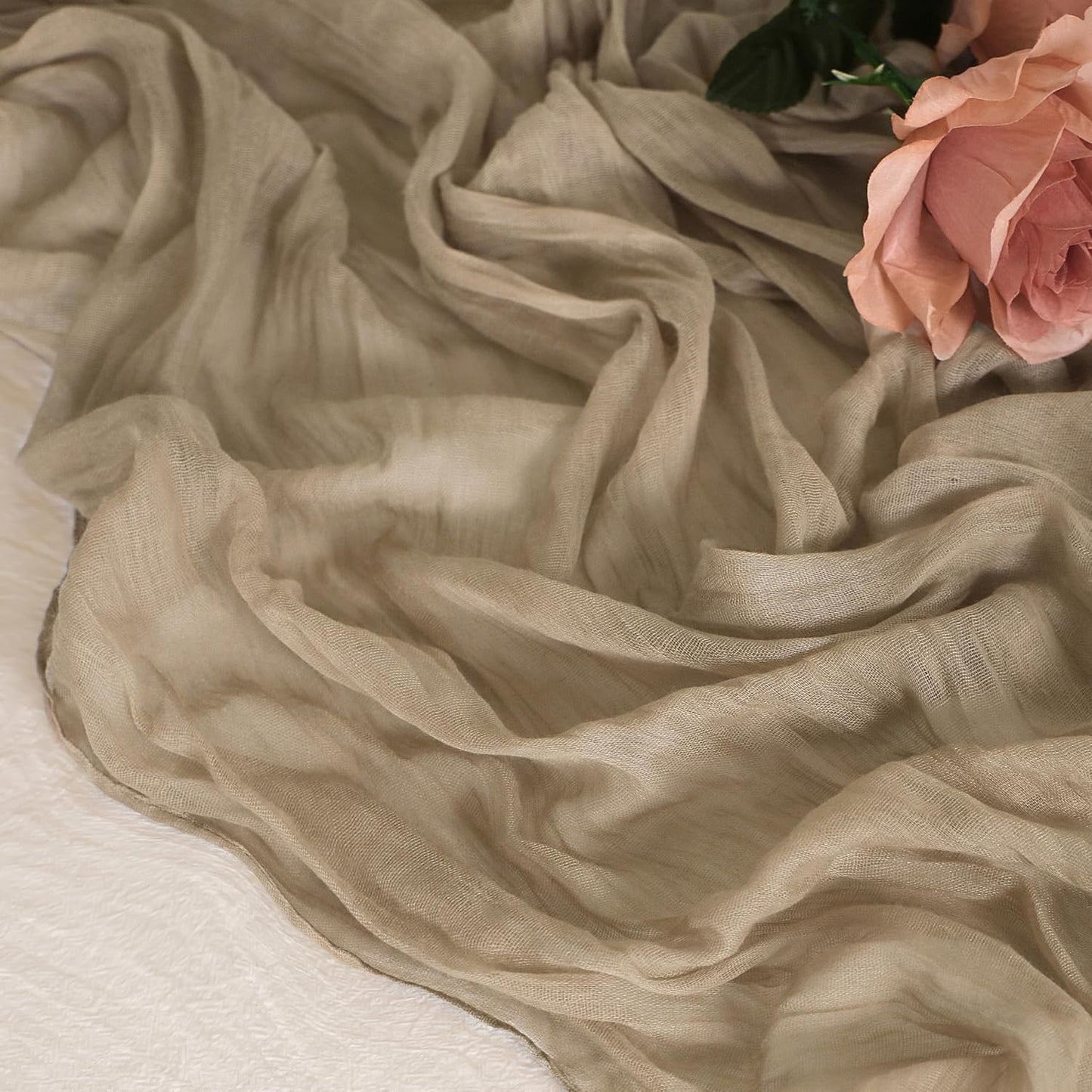 Snowkingdom 10 FT Nude Brown Cheesecloth Table Runner, 120 inch Long Cheese Cloth Boho Rustic Gauze Sheer Runner for Wedding Party Baby Shower Birthday Christmas Holiday Table Decorations