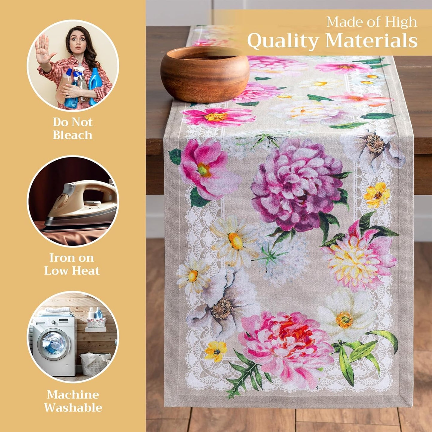 Maison d' Hermine Table Runner 100% Cotton Single Layer Table Runners 108 inches Long Decorative for Home Kitchen Dining Party Baby Shower Wedding Bridal Shower Spring Summer (Pivoine, 14.50" x 108")