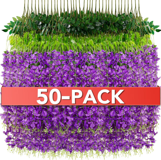 Wisteria Hanging Flowers,Fake Hanging Flowers,Wisteria artificiales Garland for Home Wedding Arch Floral Party Garden Ceremony Outdoor Decor,3.6 feet Long(50,Purple)