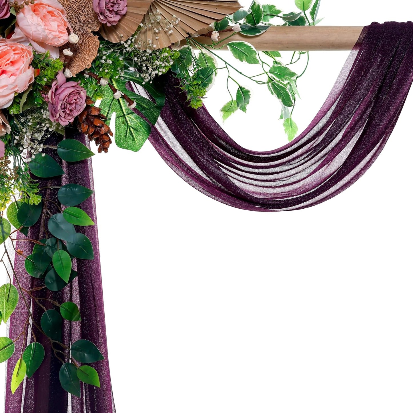 VDS Pack of 1 Panel (30 Inch X 20 Feet) Wedding Arch Draping Fabric Sheer Chiffon Fabric Drapery for Wedding Ceremony Reception Swag Backdrop Canopy Chuppah ARBO Altars Decoration (Eggplant)