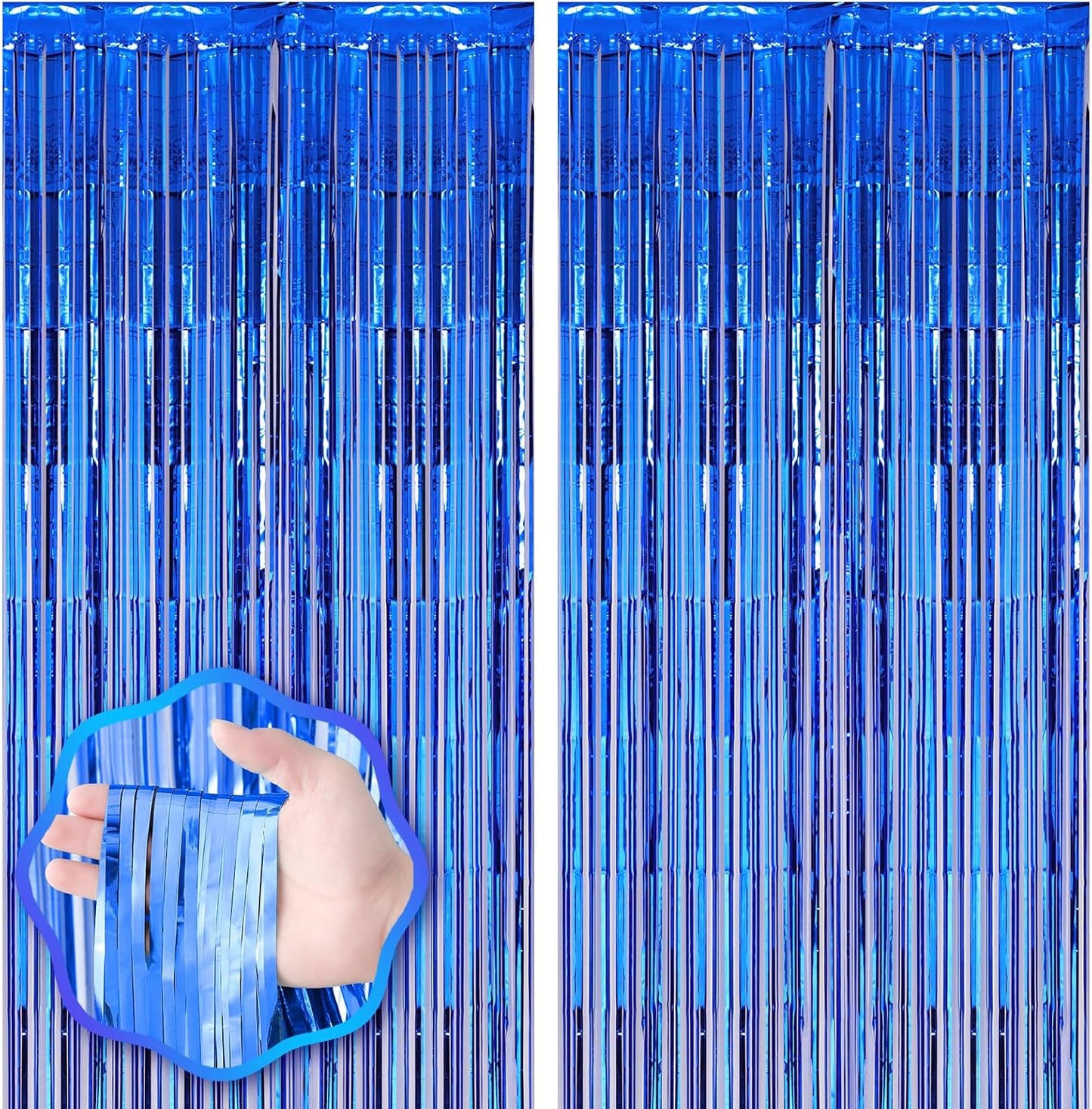 2 Pack Blue Foil Fringe Backdrop Curtains, Tinsel Streamers Birthday Party Decorations, Fringe Backdrop for Graduation, Baby Shower, Gender Reveal, Disco Party