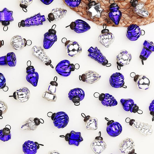 75 Pieces Glass Silver Blue Christmas Ornaments Decorative Mercury Mini Vintage Bulk Hanging Ornaments for Halloween, Christmas Tree, New Year, Valentine Day, Holidays, Event and Wedding Party Decor